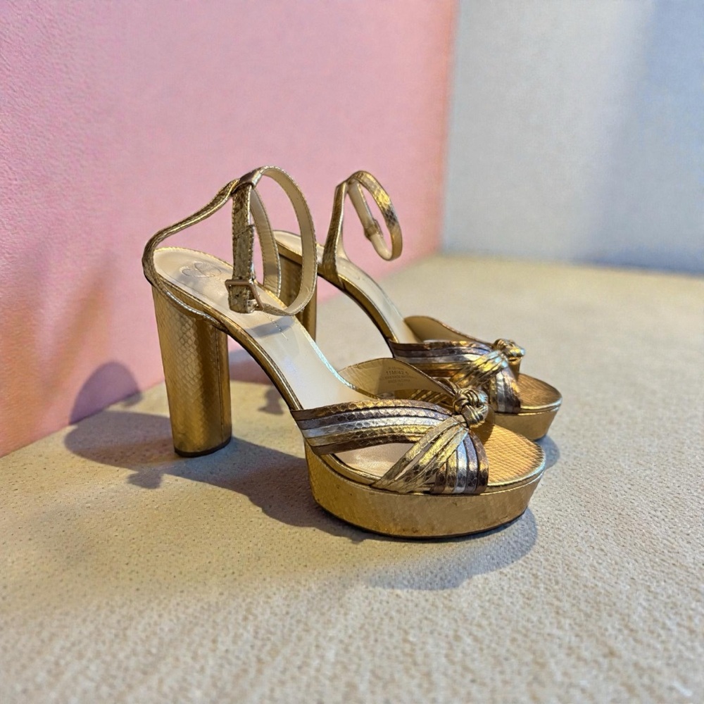 Jessica Simpson Disco Gold Platform Heels –